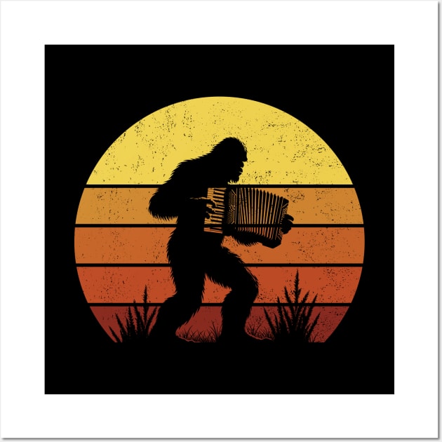 Bigfoot Sasquatch Playing Accordion Vintage Music Lover Wall Art by Cuteness Klub